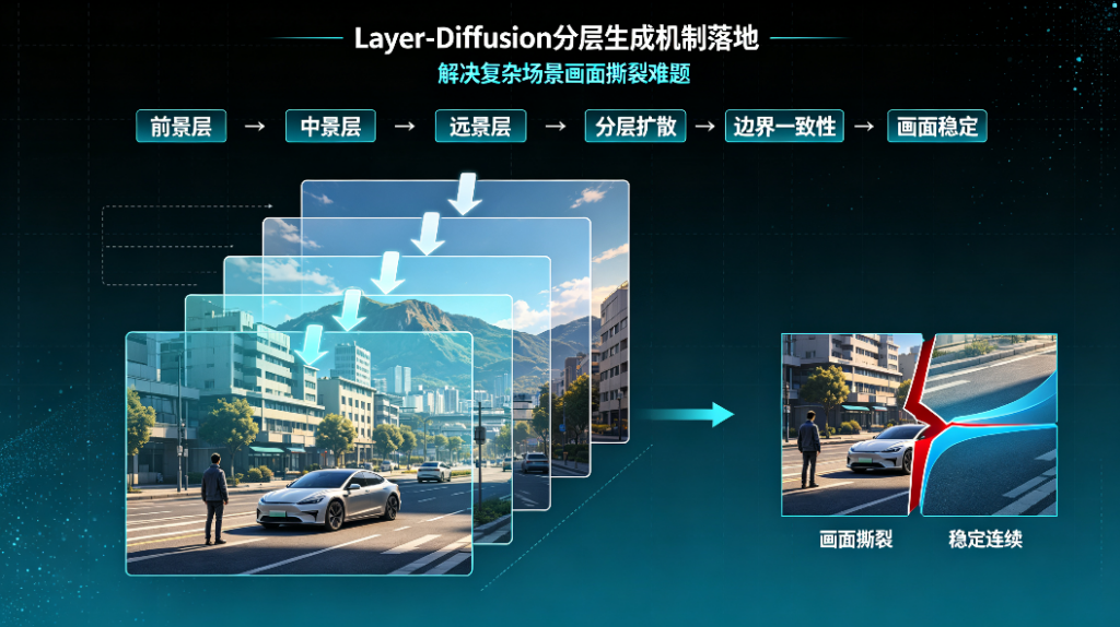 Layer‑Diffusion分层生成机制落地，解决复杂场景画面撕裂难题