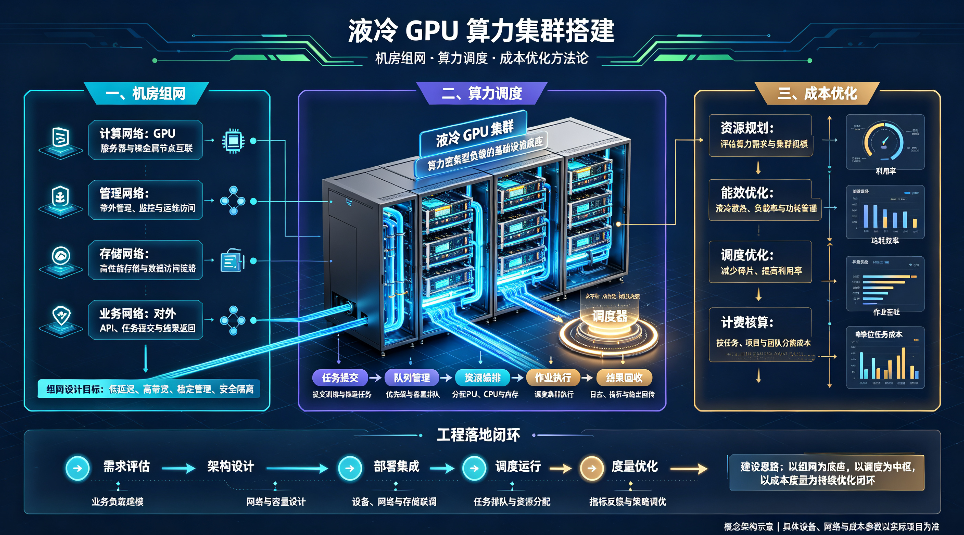 液冷GPU算力集群搭建：机房组网、算力调度与成本优化方法论
