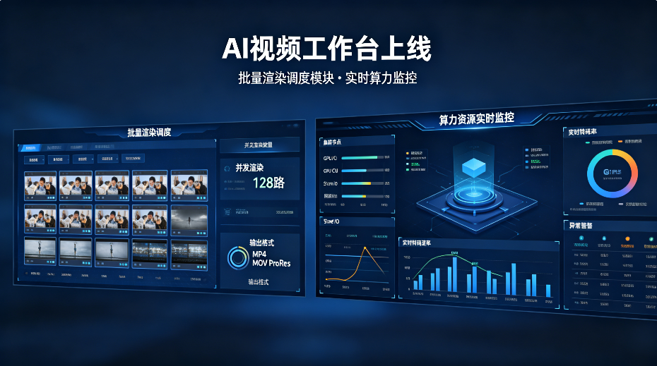 AI视频工作台上线批量渲染调度模块，配套算力资源实时监控面板