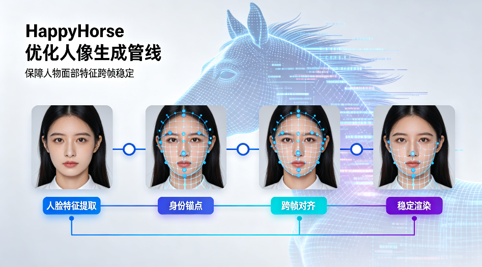 HappyHorse 优化人像生成管线，保障人物面部特征跨帧稳定