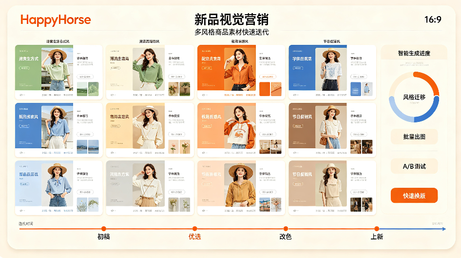 电商品牌新品视觉营销：HappyHorse 实现多风格商品素材快速迭代