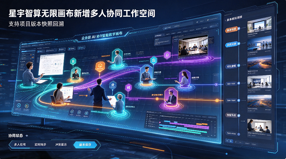 星宇智算无限画布新增多人协同工作空间，支持项目版本快照回溯