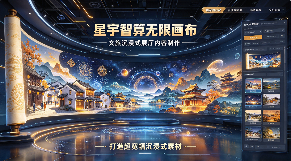 文旅沉浸式展厅内容制作，星宇智算无限画布打造超宽幅沉浸式素材