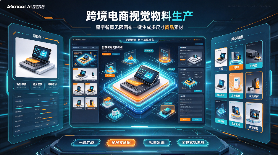 跨境电商视觉物料生产，星宇智算无限画布一键生成多尺寸商品素材