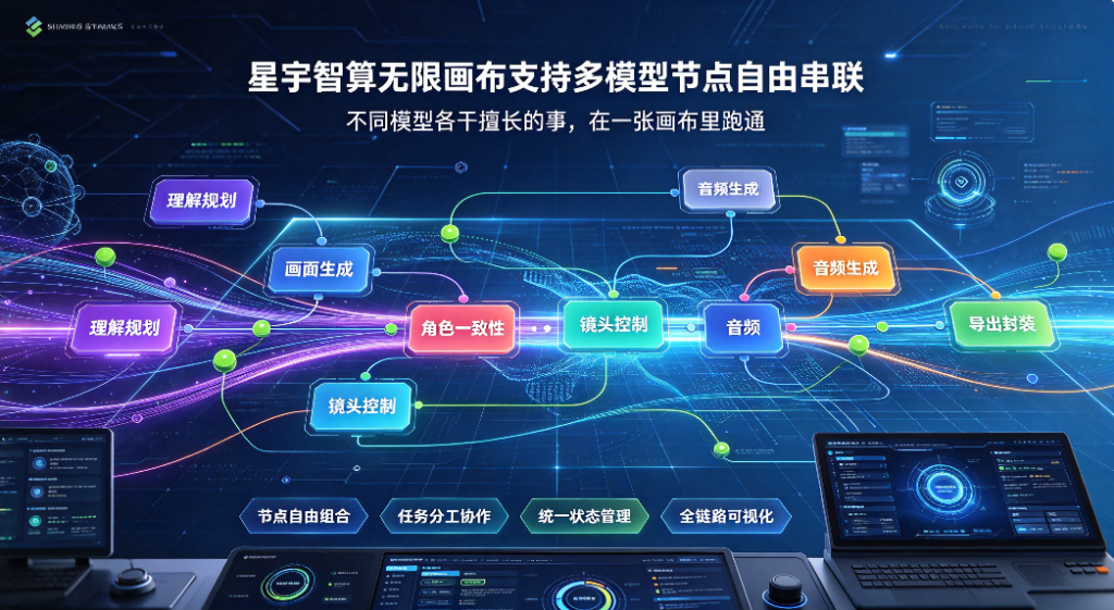 星宇智算无限画布支持多模型节点自由串联：不同模型各干擅长的事，在一张画布里跑通