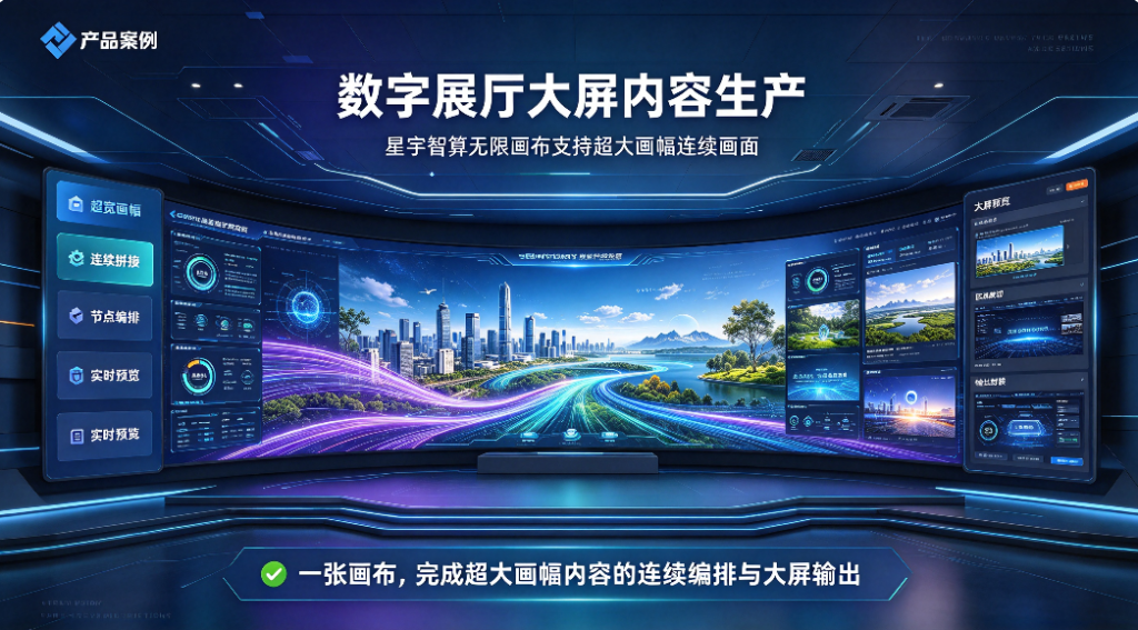 数字展厅大屏内容生产，星宇智算无限画布支持超大画幅连续画面