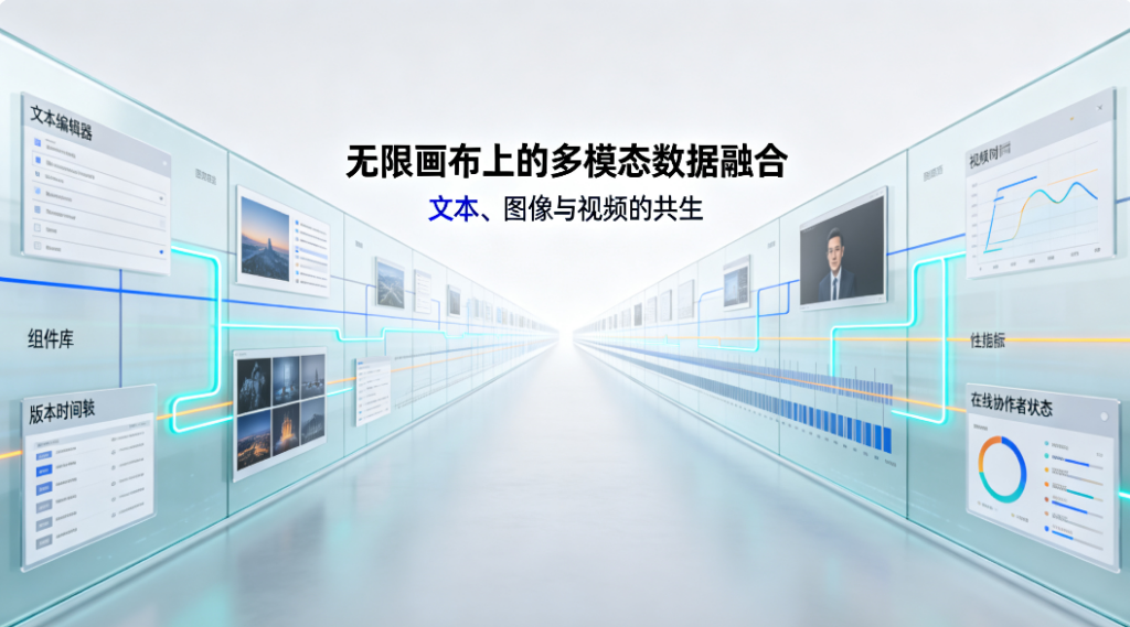 无限画布上的多模态数据融合：文本、图像与视频的共生