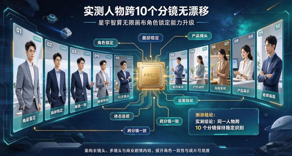 实测人物跨10个分镜无漂移 星宇智算无限画布角色锁定能力升级