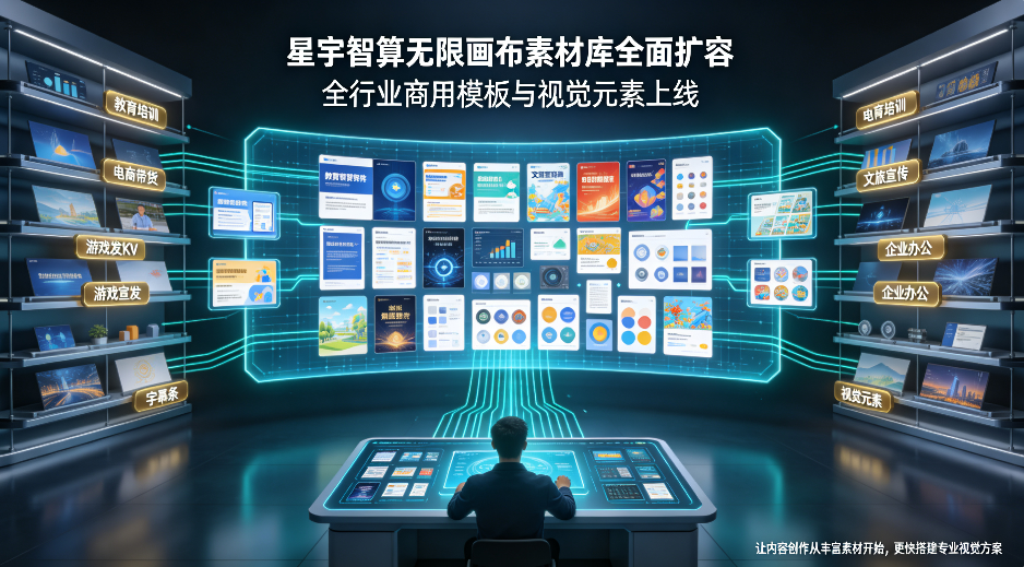 星宇智算无限画布素材库全面扩容：全行业商用模板与视觉元素上线