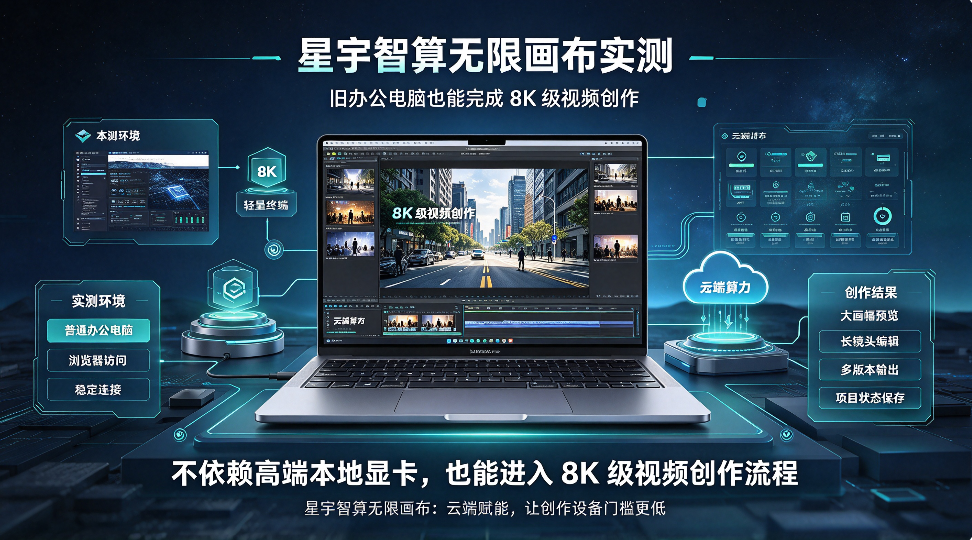 星宇智算无限画布实测：旧办公电脑也能完成 8K 级视频创作