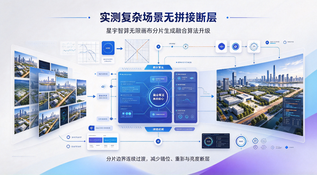实测复杂场景无拼接断层 星宇智算无限画布分片生成融合算法升级