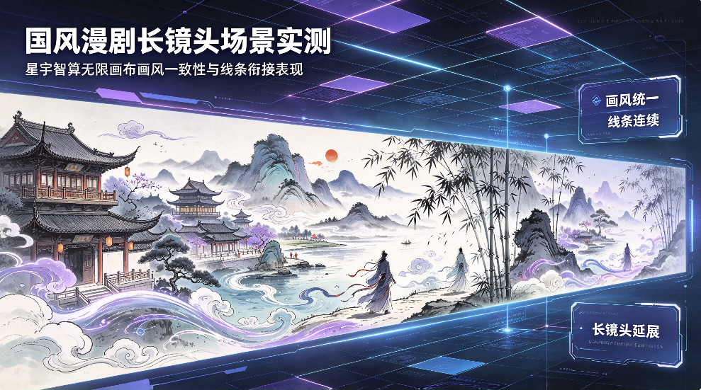 国风漫剧长镜头场景实测：星宇智算无限画布画风一致性与线条衔接表现